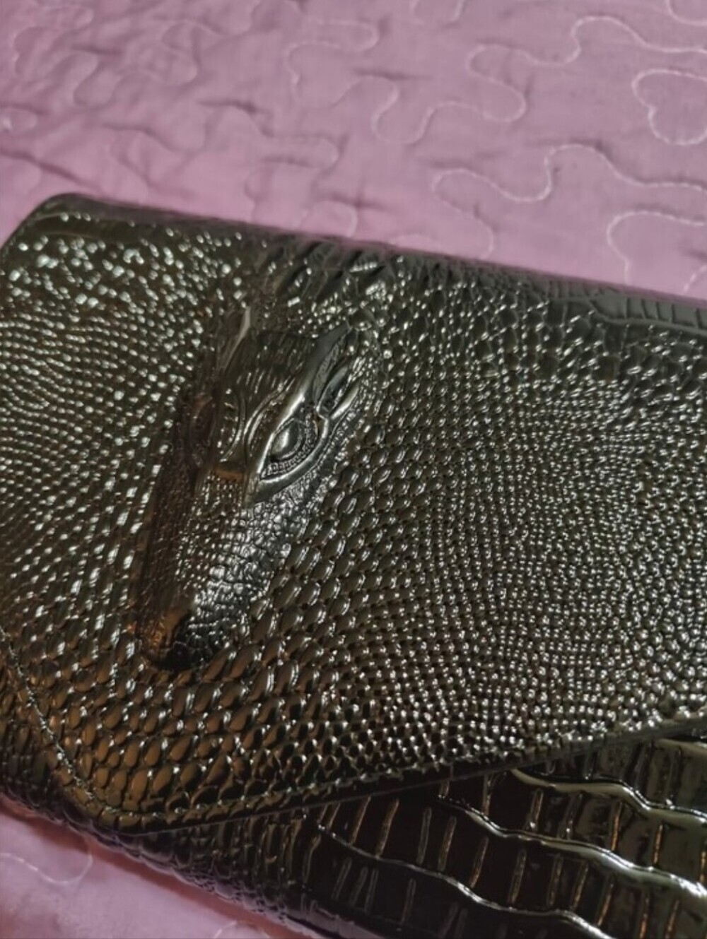 Raised Crocodile Clutch Black - Picture 7 of 7